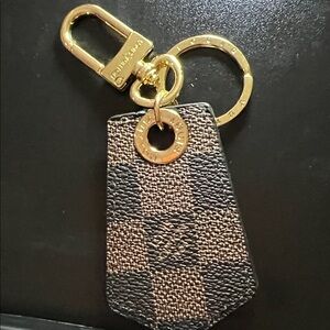 Authentic Louis Vuitton Checkered Keychain with Gold Accents